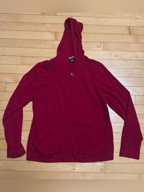 Kirkland Costco Cashmere dark cherry red zip-front hoodie sweater woman’s XL